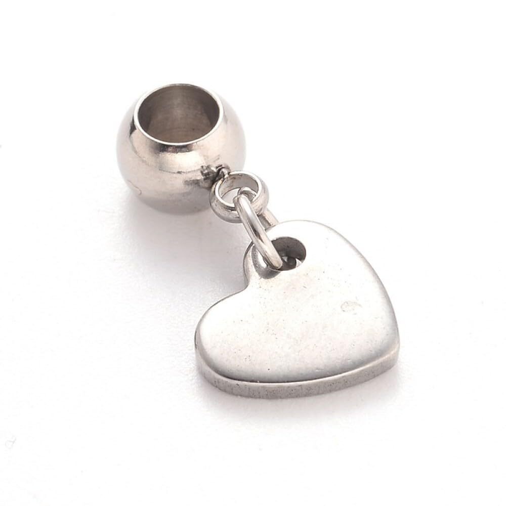 7643 50Pcs Stainless Steel Heart Charms European Sweet Heart Large Hole